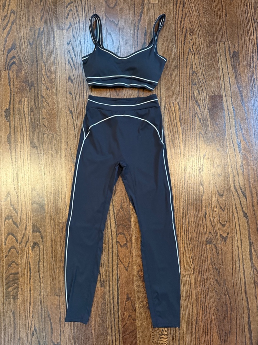 Two-Piece Active Set black with Cream Piping